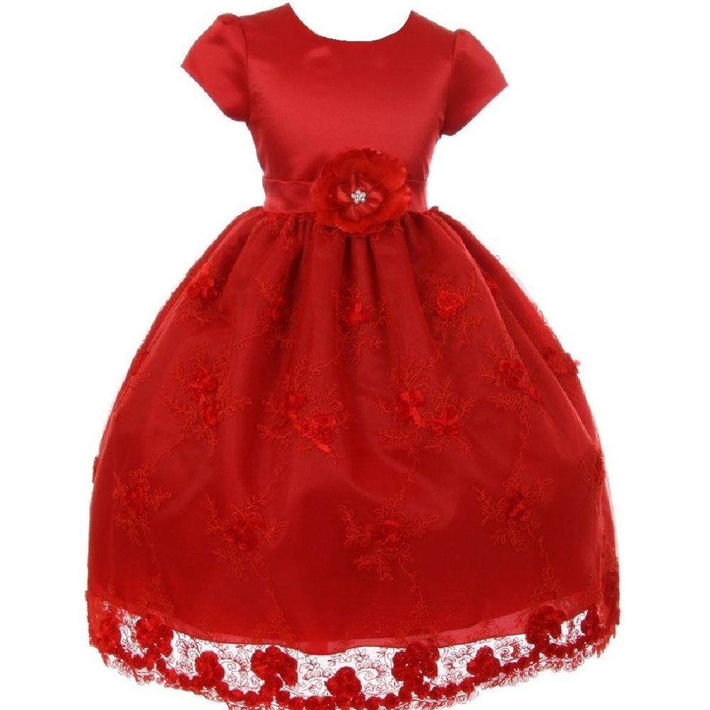 Big Girl Short Sleeve Floral Easter Party Wedding Christmas Flower Girl Dress